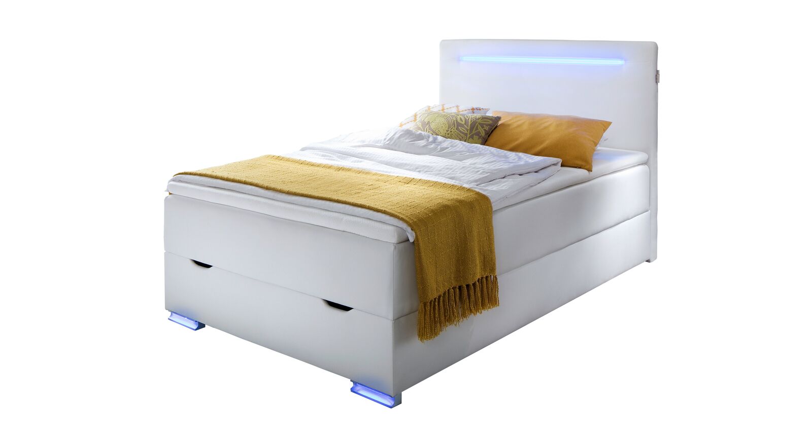 Sie erhalten das Bettkasten-Boxspringbett "Iniko" in attraktiven Komfort-Einzelbettgrößen (hier in 140x200 cm abgebildet).
