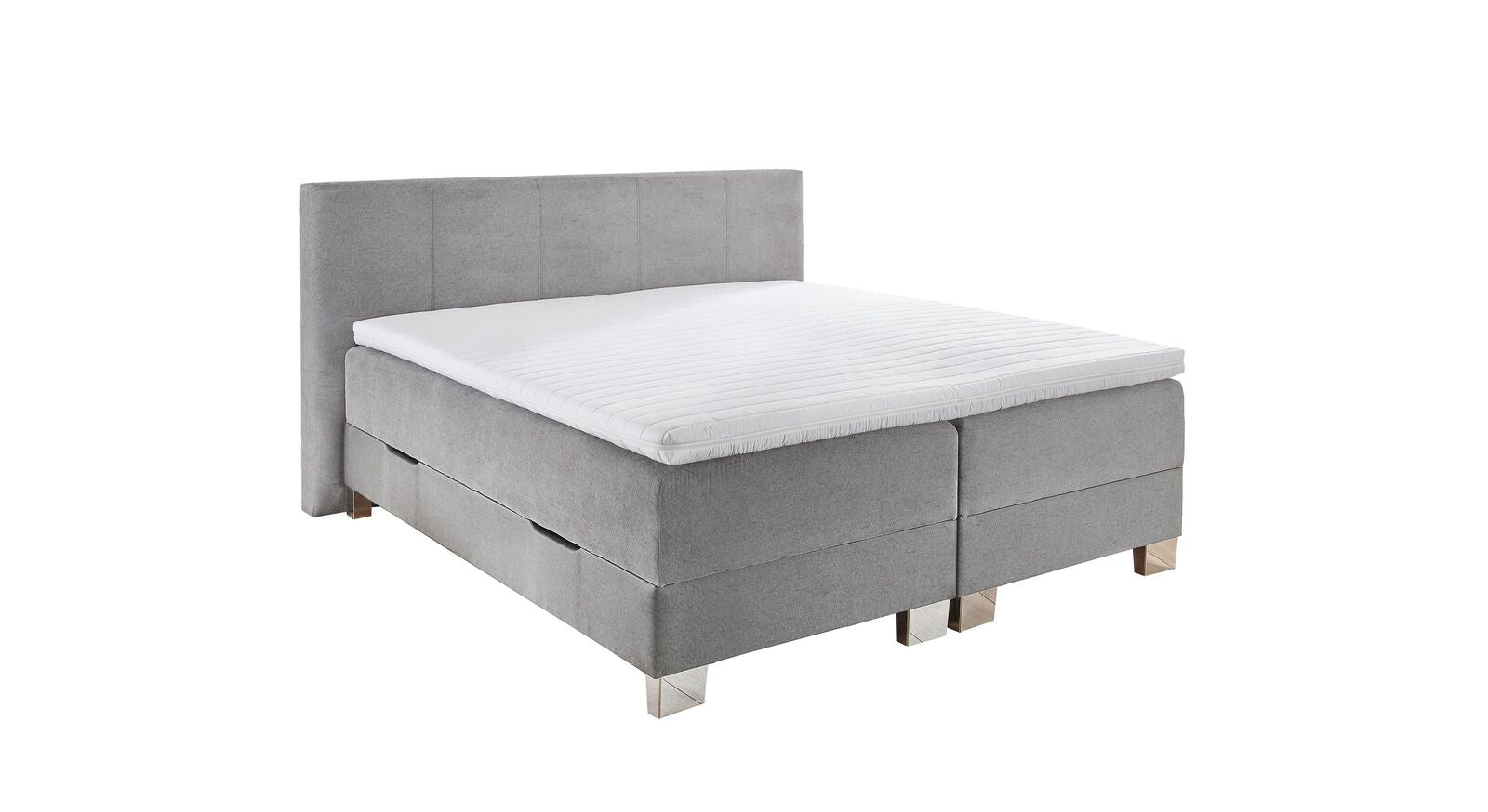 Das Bettkasten-Boxspringbett "Kenan" mit hellgrauem Webstoffbezug – hier in 180x200 cm.