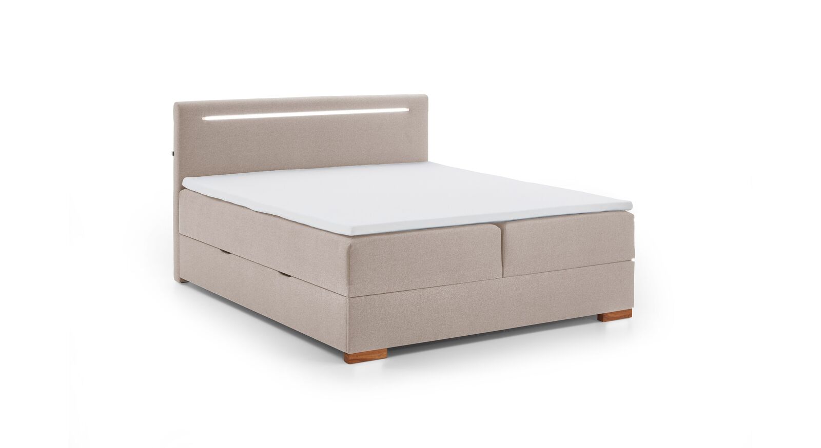 Das moderne Bettkasten-Boxspringbett "Noar" (hier mit 180 cm Breite) ist in verschiedenen Größen erhältlich.