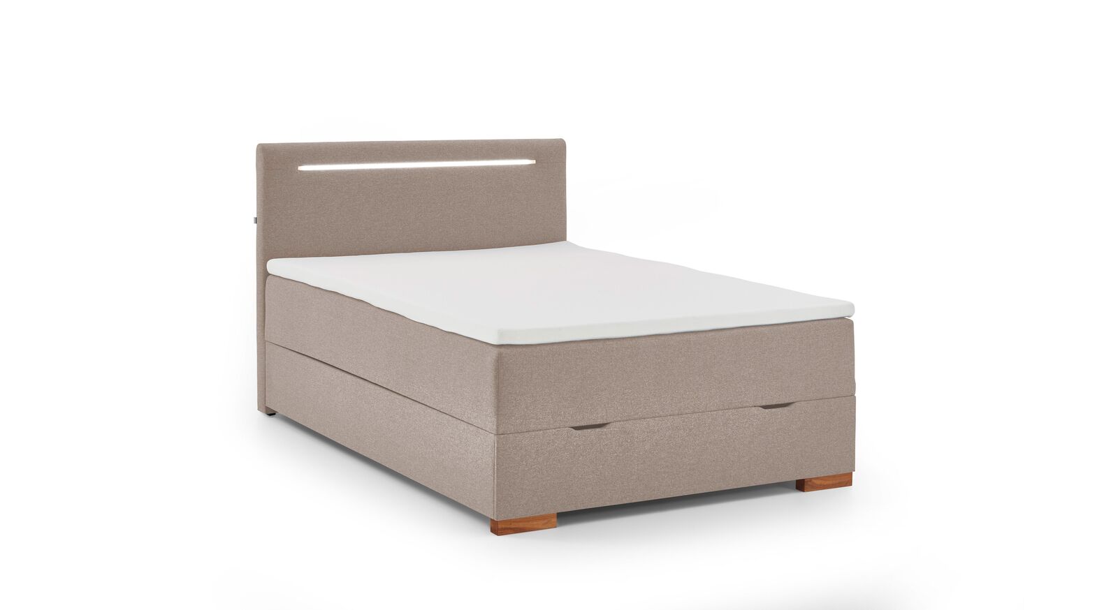 Als Einzelbett mit einer Breite von 120 cm oder 140 cm ist das Bettkasten-Boxspringbett "Noar" perfekt auch für kleinere Schlafzimmer geeignet.