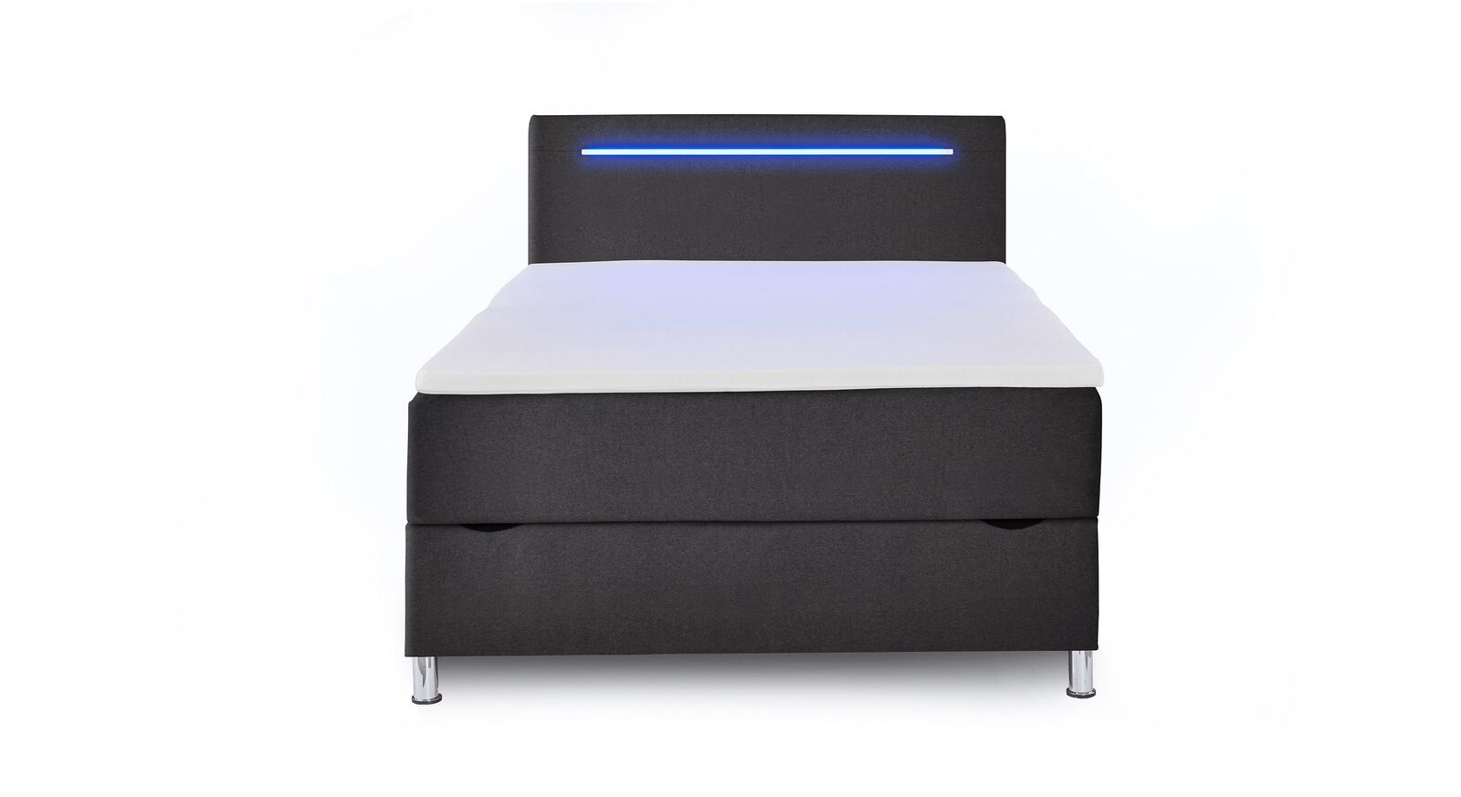 Das anthrazitfarbene Bettkasten-Boxspringbett "Oritel" Express – hier in der Größe 140x200 cm.