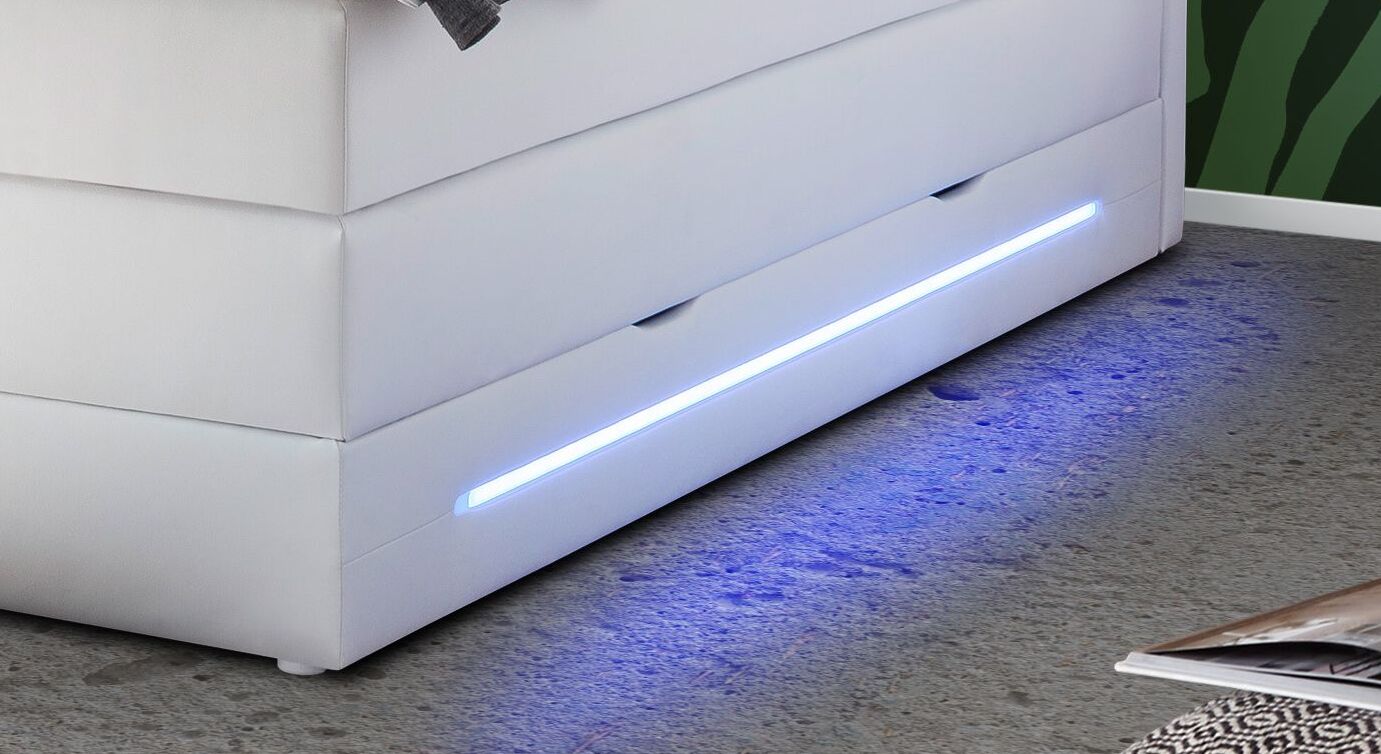 Die dezenten Kunststoffgleiter fügen sich perfekt in das Gesamtbild ein und sorgen für einen sicheren Stand des Boxspringbettes.