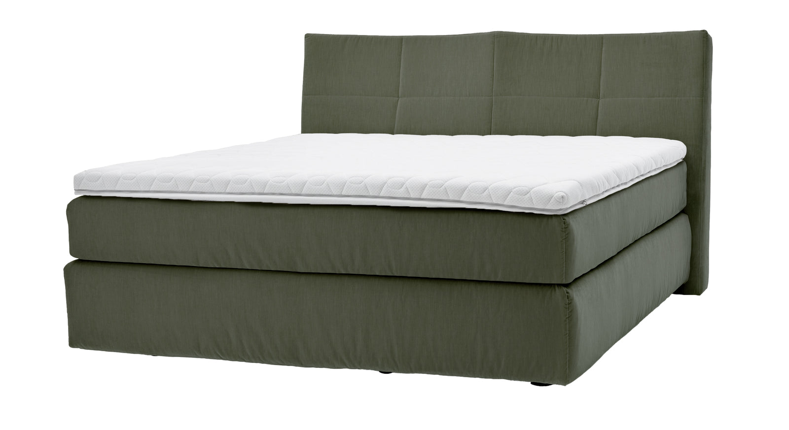 Das MUSTERRING Boxspringbett "Elias" JAB Kollektion Kopfteil geschwungen – hier in Grün.