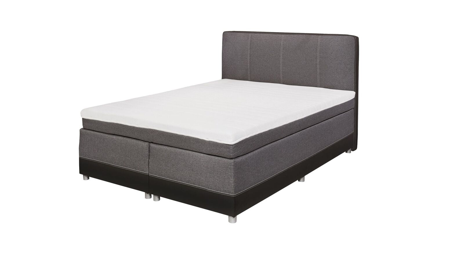 Das Boxspringbett "Evan" ist mit einer mittelweichen Matratze mit Federkern und integriertem Komfortschaum-Topper ausgestattet.