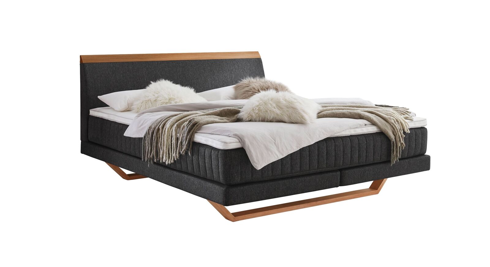 Das moderne Boxspringbett "Imandra" - hier mit anthrazitfarbenem Webstoffbezug.