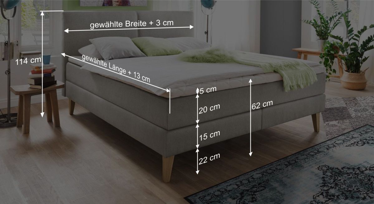 Dieser Grafik können Sie alle wichtigen Maßangaben des Bettmodells entnehmen.