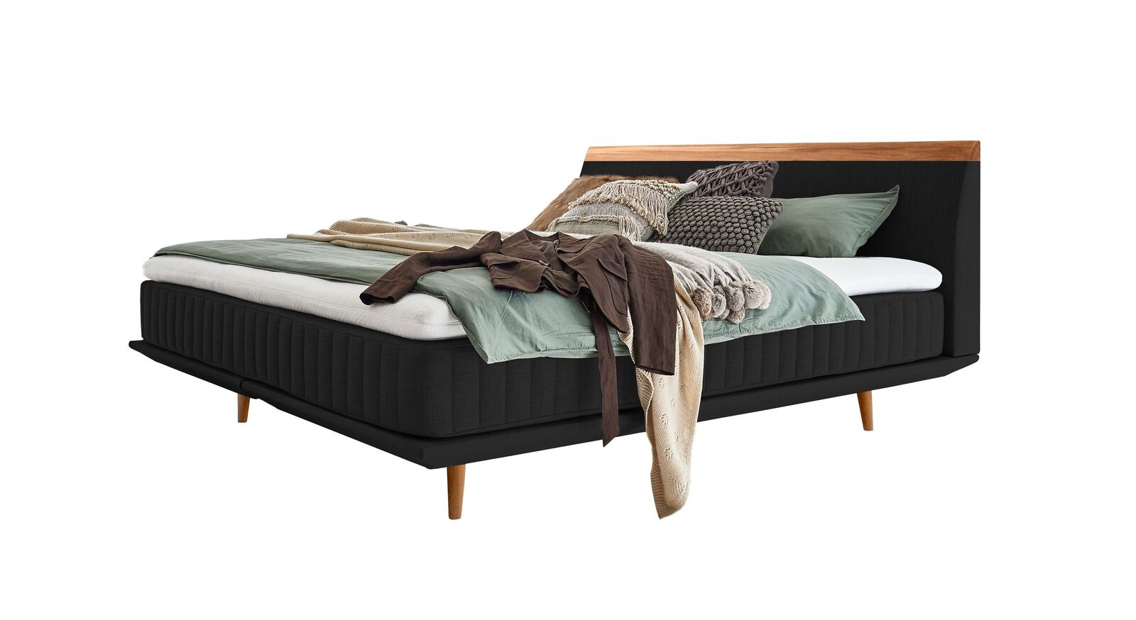 Das moderne Boxspringbett "Mavilla" ist in verschiedenen Größen und Farben lieferbar – hier in Schwarz.