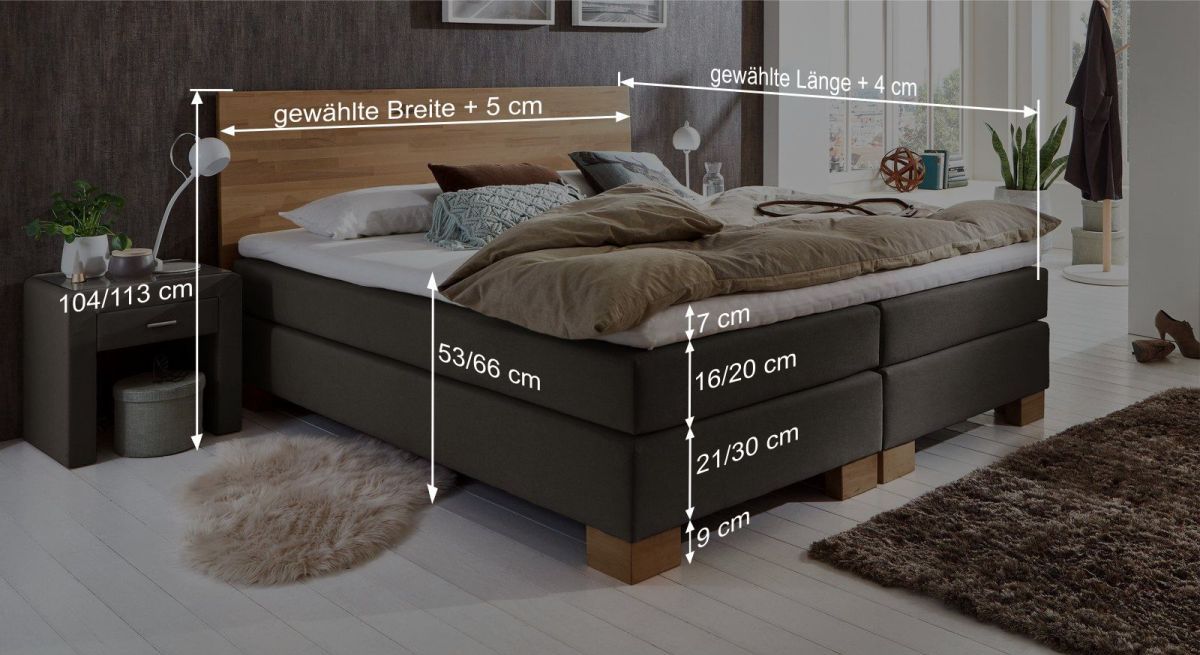Dieser Grafik können Sie alle wichtigen Maßangaben des Bettmodells entnehmen.