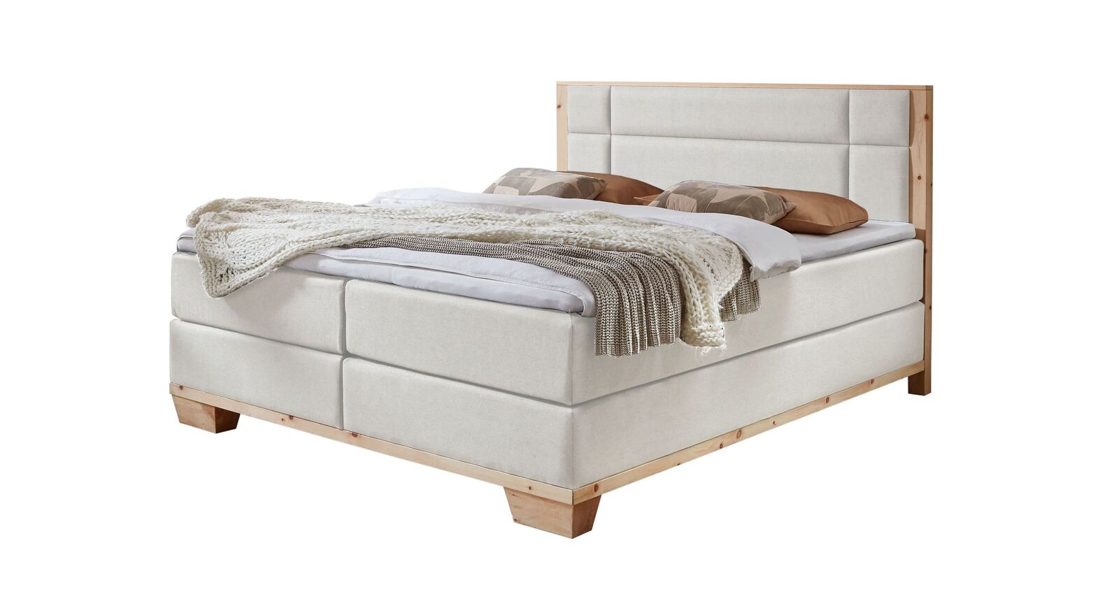 Das attraktive Boxspringbett "Salonetto" im modernen Design - hier mit Stoffbezug in Offwhite.