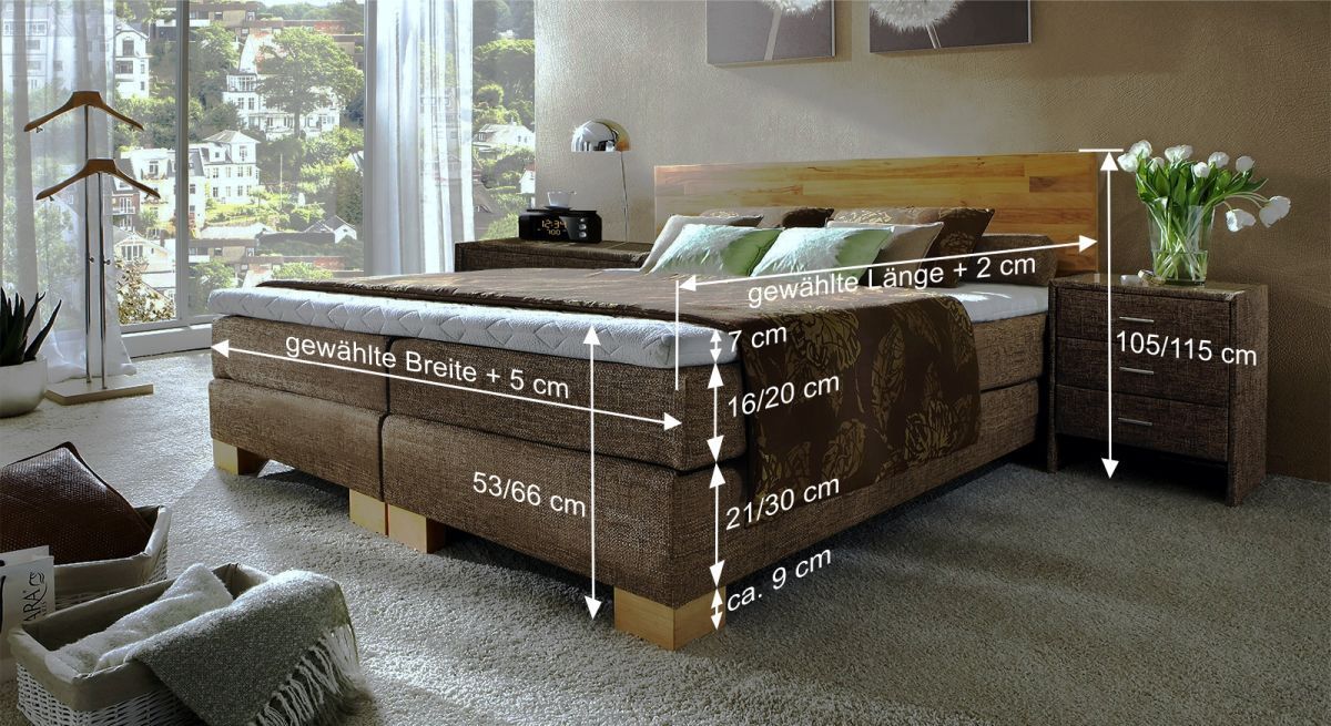 Dieser Grafik können Sie alle wichtigen Maßangaben des Bettmodells entnehmen.