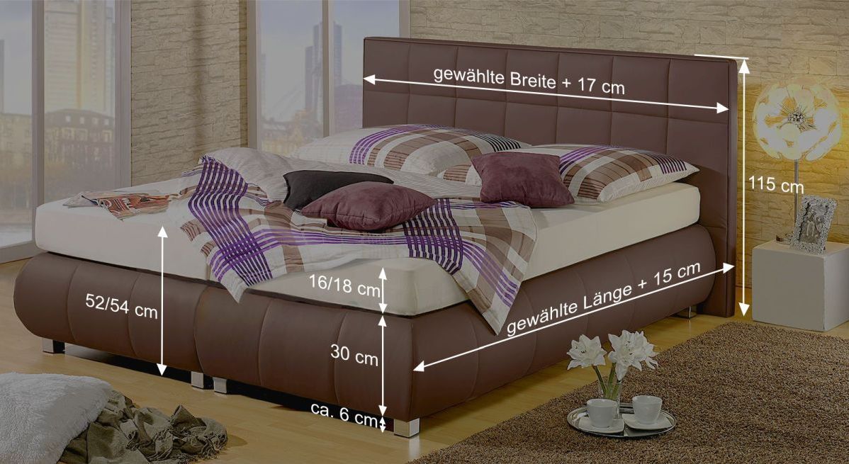 Dieser Grafik können Sie alle wichtigen Maßangaben des Bettmodells entnehmen.