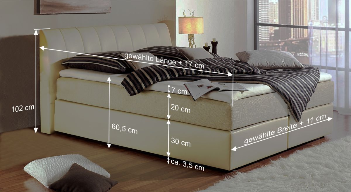 Dieser Grafik können Sie alle wichtigen Maßangaben des Bettmodells entnehmen.