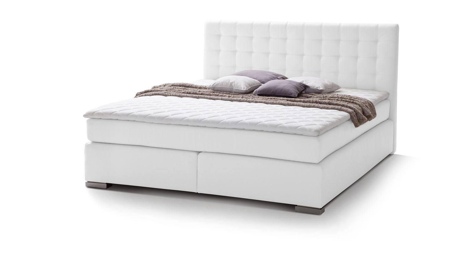 Als Gewand des Boxspringbettes dient hochwertig verarbeitetes Kunstleder in ansprechenden Farben.