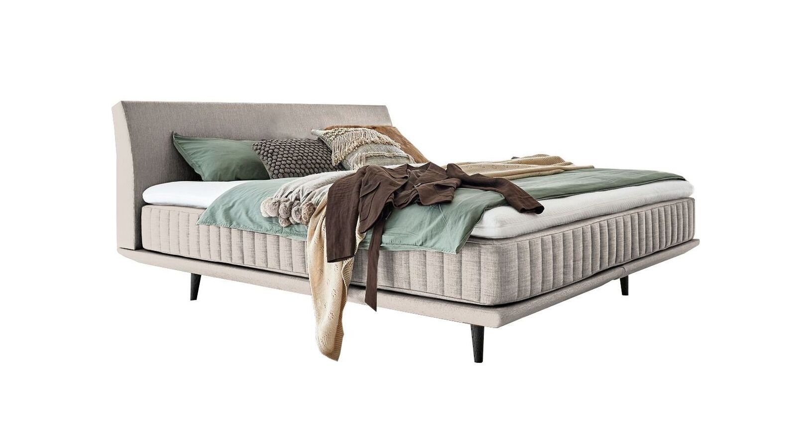 Das elegante Boxspringbett "Valtor" – hier mit einem Webstoffbezug in Creme.