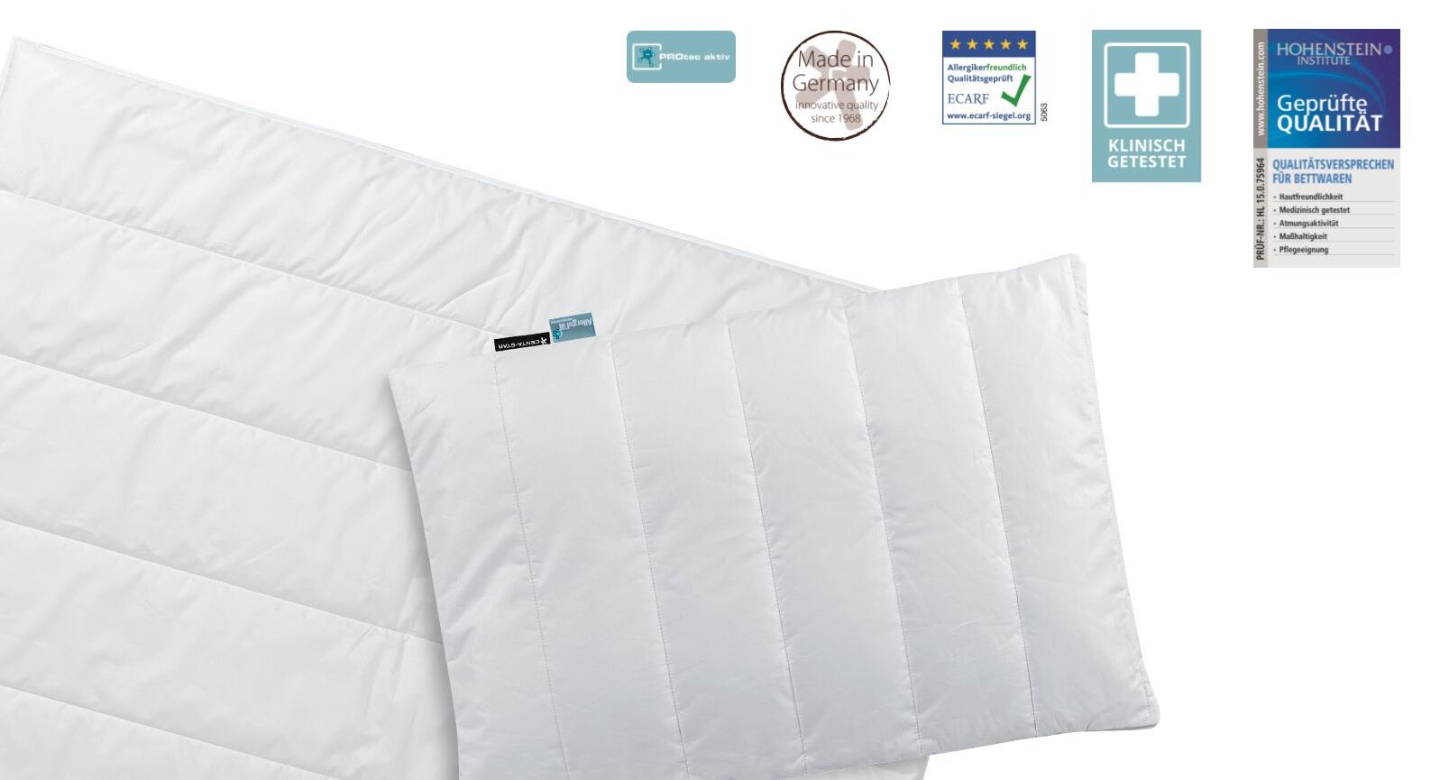 Bei dem Bett-Set Centa-Star Bettdecke & Kissen "AllergoProtect<sup>®</sup>" Junior handelt es sich um geprüfte Qualität hergestellt in Deutschland.