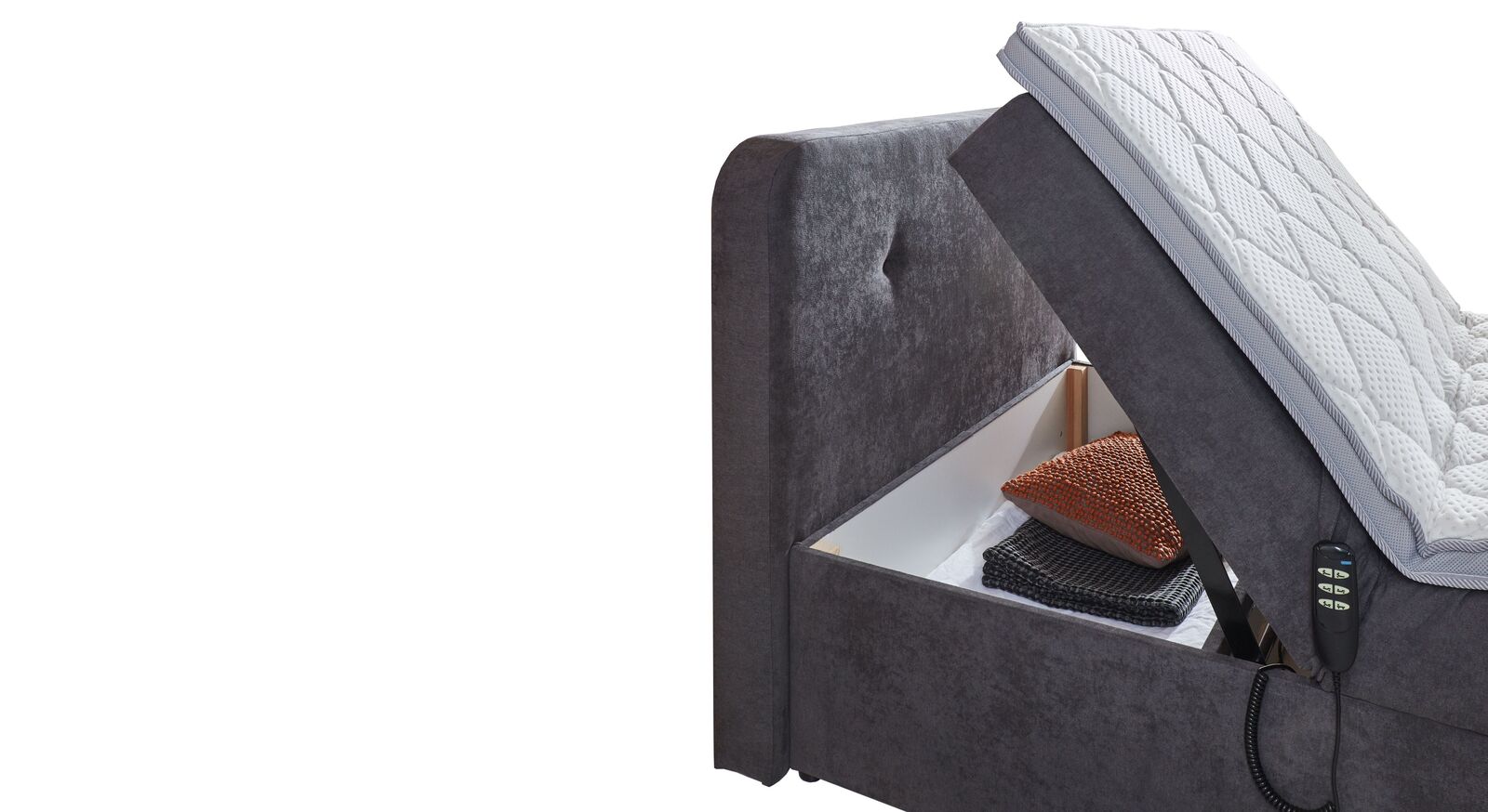 Auch am Kopfende wartet das Boxbett mit einem Bettkasten auf.