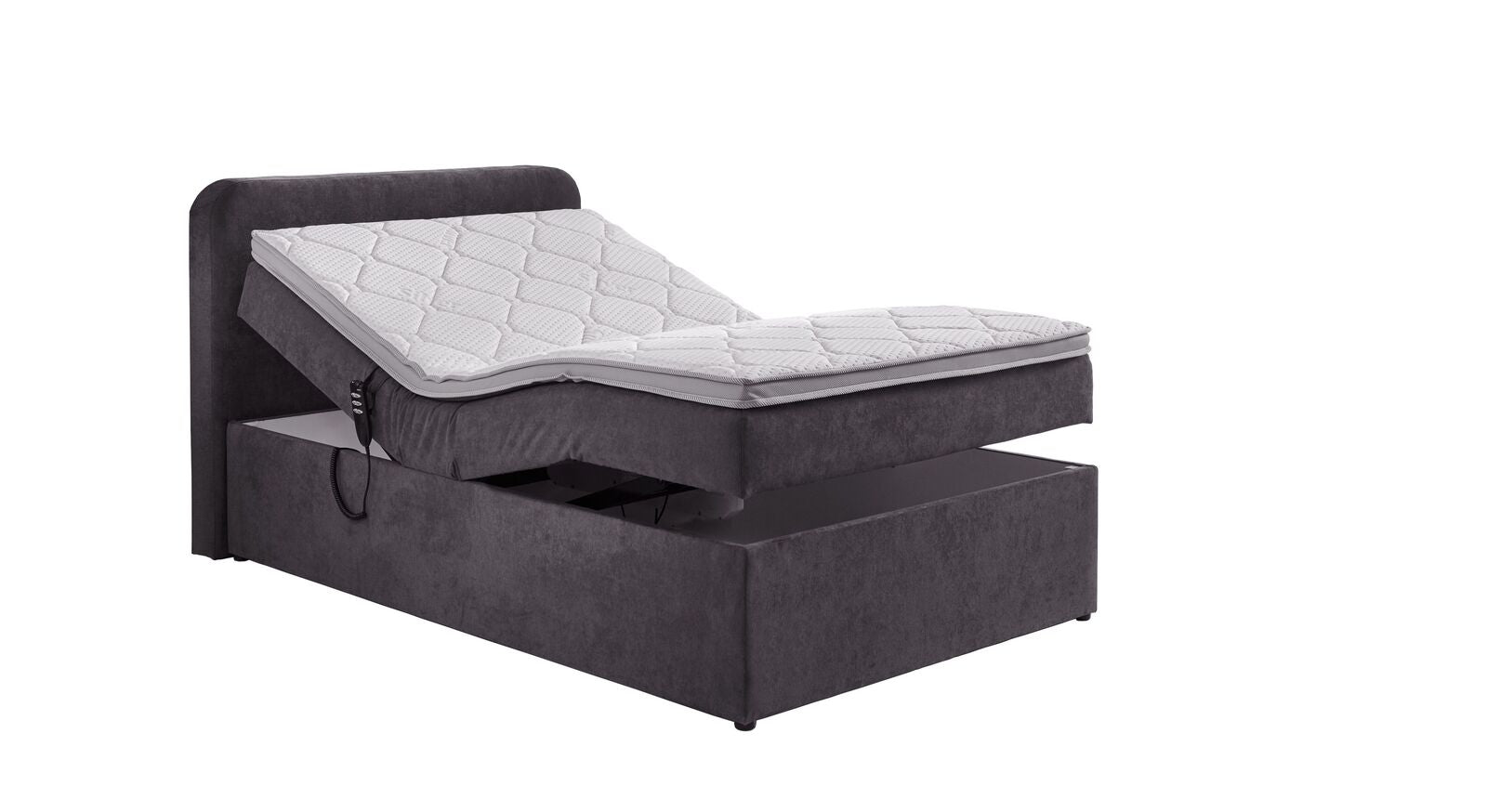 Das Bett lässt sich am Kopf- und Fußende individuell nach oben stellen.