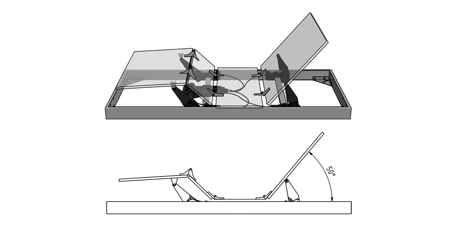 Der leise Flachmotor-Antrieb befindet sich im Unterbau des Boxspringbettes "Aronia Elektro".