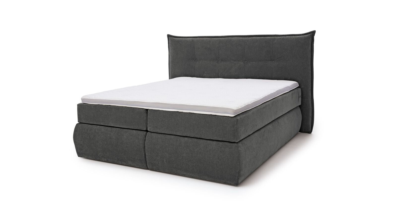 Das MUSTERRING Bettkasten-Boxspringbett "Felina-Case" Fledermaus – hier mit grobem Microfaserbezug in Anthrazit.