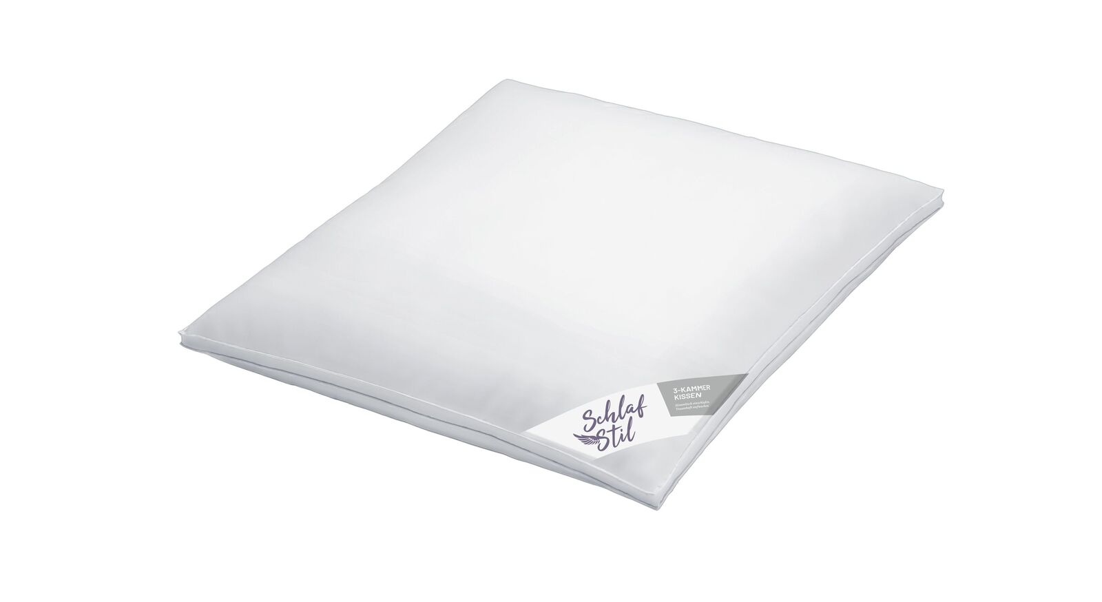 Das 3-Kammer-Kissen (hier in 80x80 cm) ist mit sibirischen Prachtgänsedaunen und -federn gefüllt und verfügt über einen Bezug aus Mako-Batist.