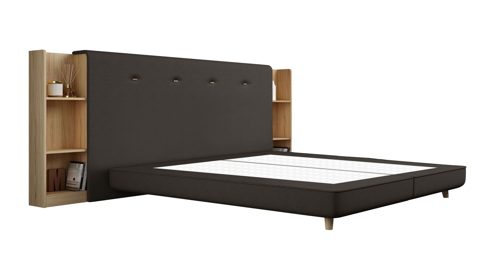 Das SCHLARAFFIA Bett "Buddy Holly" mit Boxspring-Unterfederung – hier in feinem, anthrazitfarbenem FACE Webstoff.