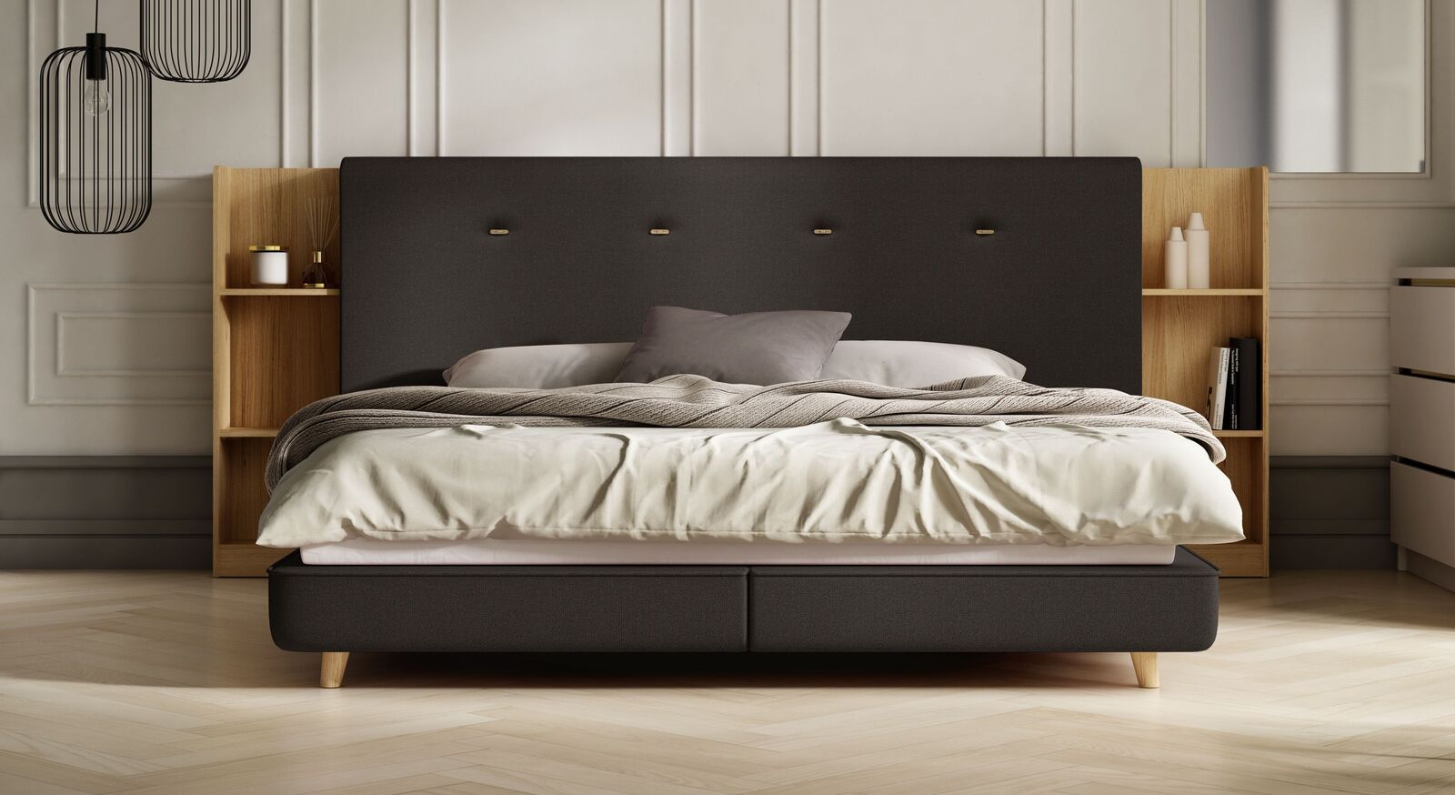 Das attraktive Bett "Buddy Holly" mit Boxspring-Unterfederung lässt sich mit einer Matratze Ihrer Wahl (separat zu bestellen) vervollständigen.