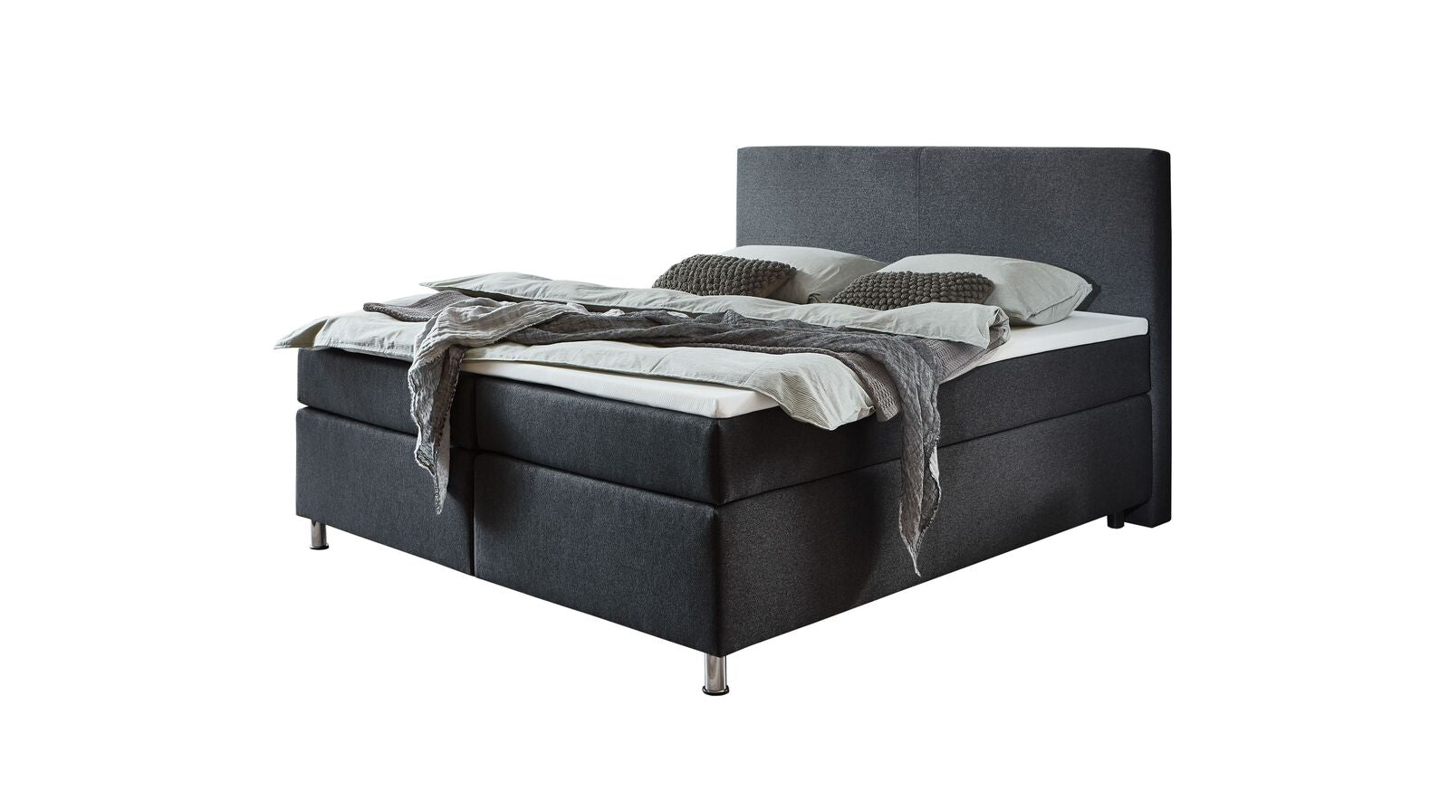 Das 180x200 cm gro&szlig;e HOMELIV. Boxspringbett "Carpo" mit elegantem Stoffbezug &ndash; hier in Anthrazit.