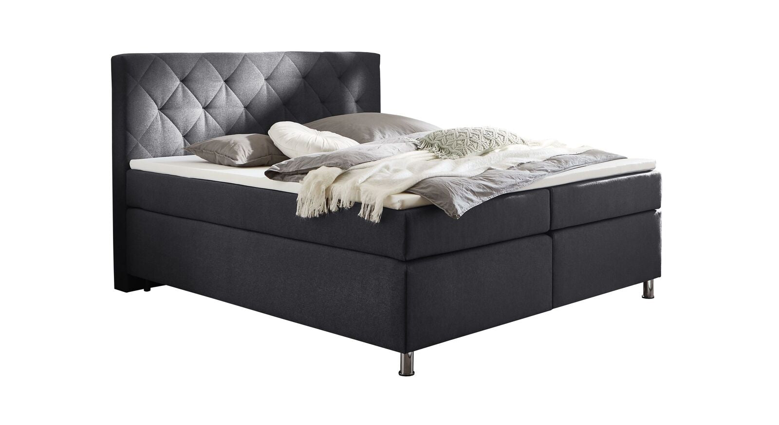 Mit dem HOMELIV. Boxspringbett "Cordelia" in Anthrazit verleihen Sie Ihrem Schlafzimmer ein charmantes Flair.