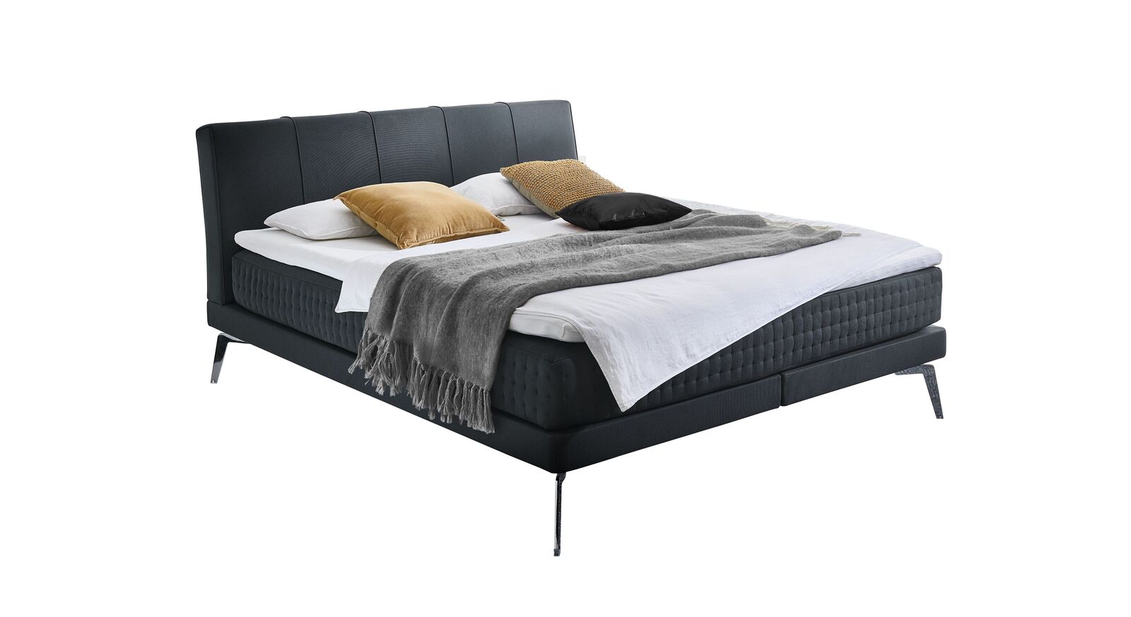 Das Boxspringbett "Elipsa" &ndash; hier mit Stoffbezug in Anthrazit.