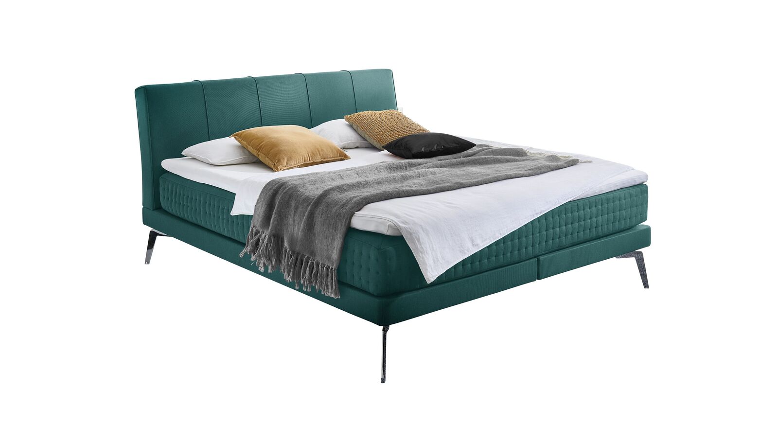 Das Boxspringbett "Elipsa" &ndash; hier mit Stoffbezug in T&uuml;rkis.