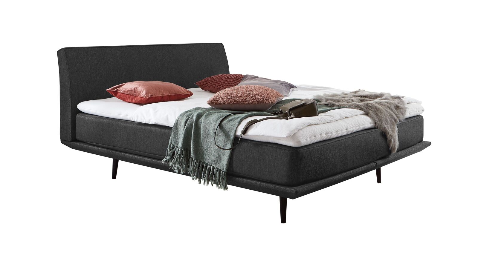 Das moderne Boxspringbett "Erendor" &ndash; hier mit einem Webstoffbezug in Anthrazit.