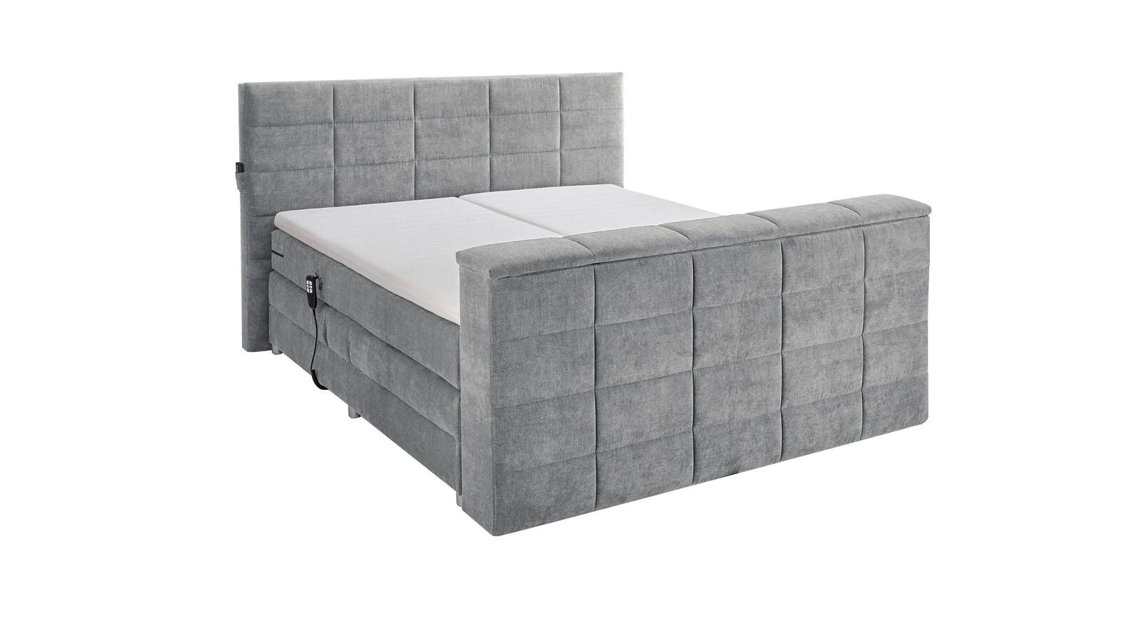Das 180x200 cm gro&szlig;e Elektro-Boxspringbett "Skylar" mit TV-Halterung im Fu&szlig;teil und verstellbarer Liegefl&auml;che.