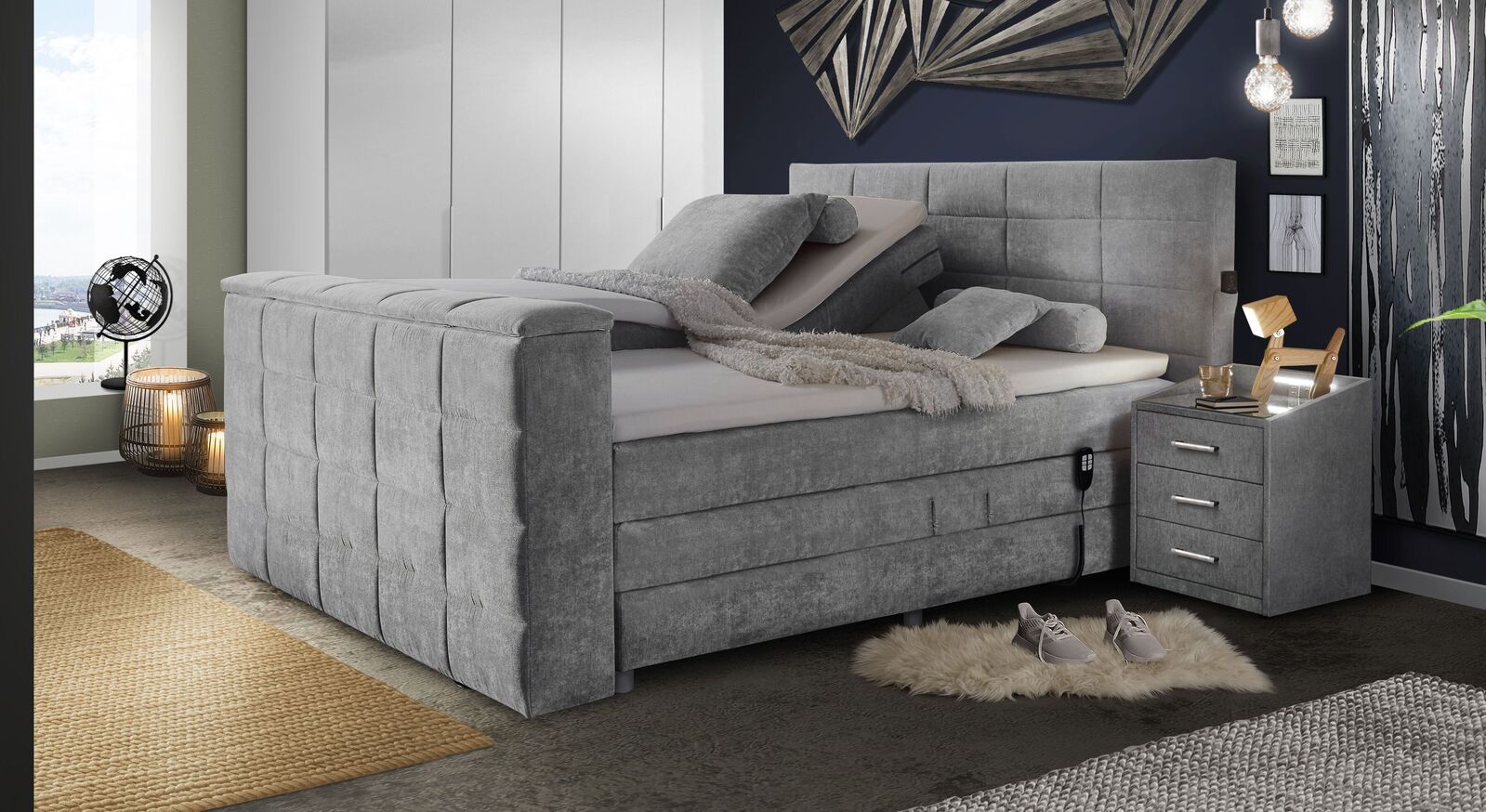 Elektro-Boxspringbett "Skylar" mit TV-Halterung