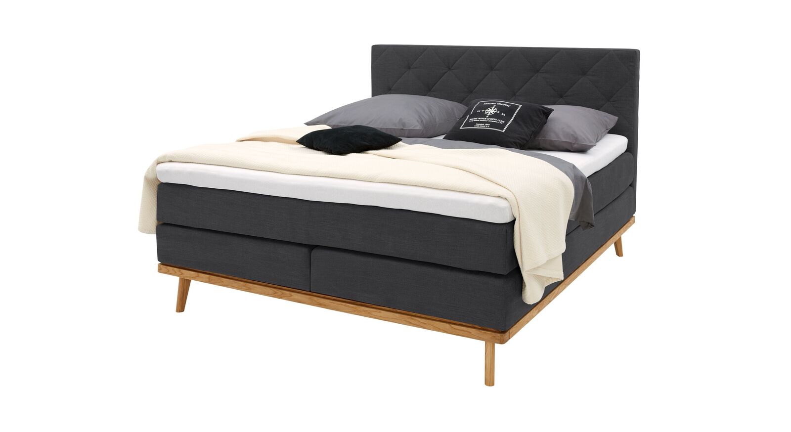 Das MUSTERRING Boxspringbett "Delphi" &ndash; hier in der Stoffart STONE, Farbe: Anthrazit.
