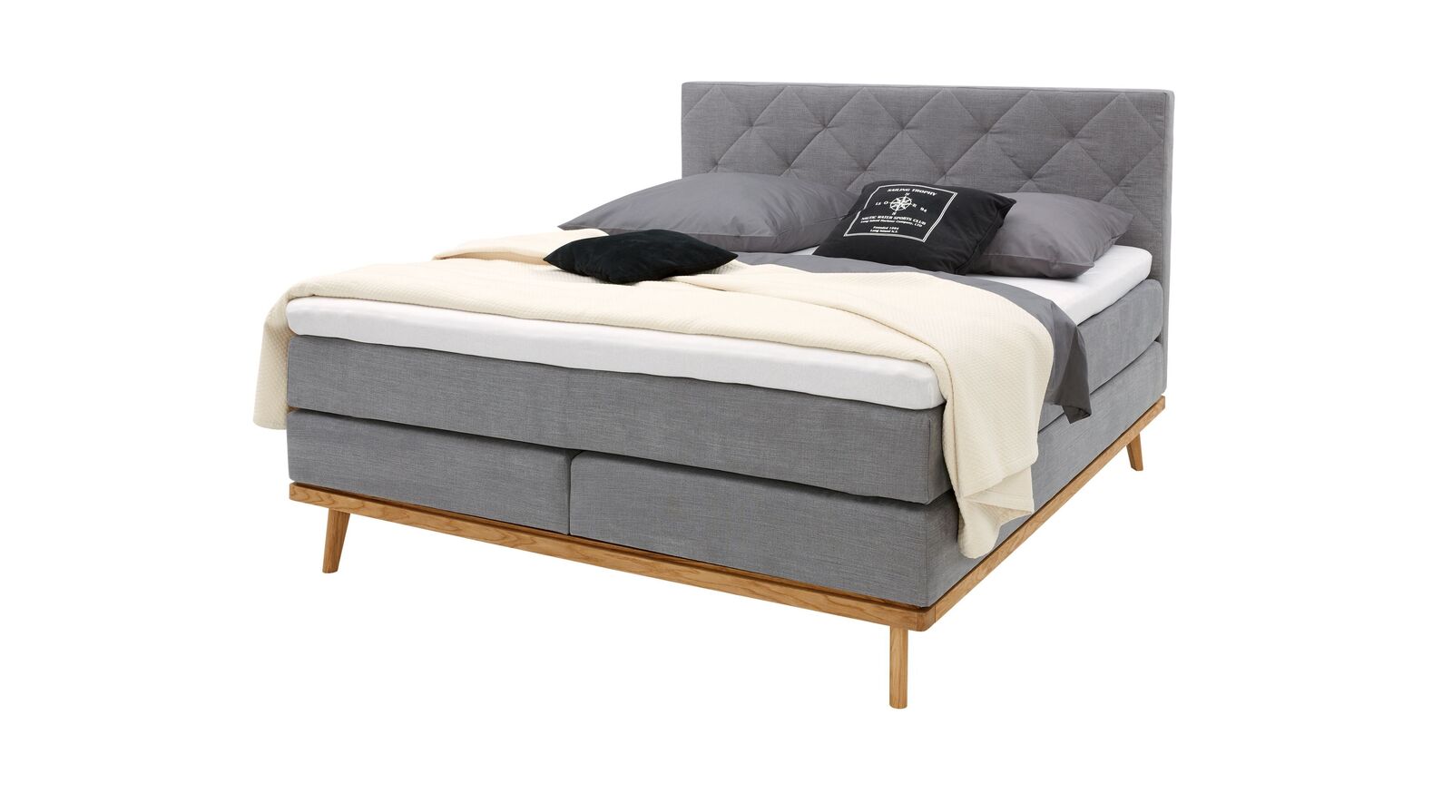 Das MUSTERRING Boxspringbett "Delphi" &ndash; hier in der Stoffart STONE, Farbe: Grau.