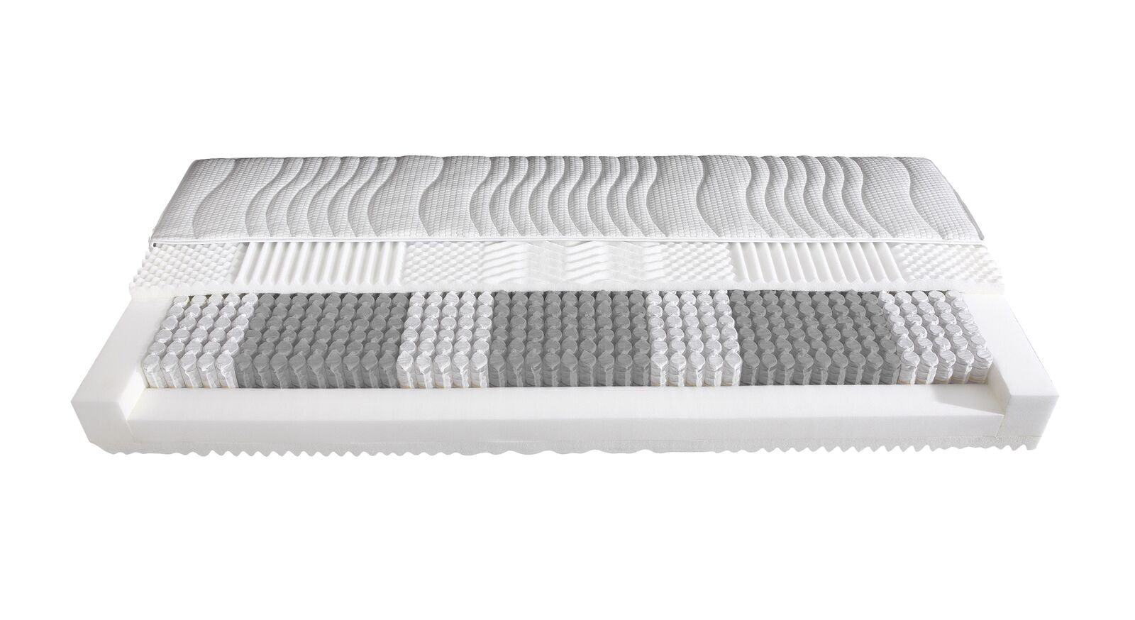 Im Inneren sorgt ein langlebiger Tonnen-Taschenfederkern mit sieben Zonen f&uuml;r eine optimale und ergonomisch korrekte K&ouml;rperanpassung (Bezug beispielhaft).